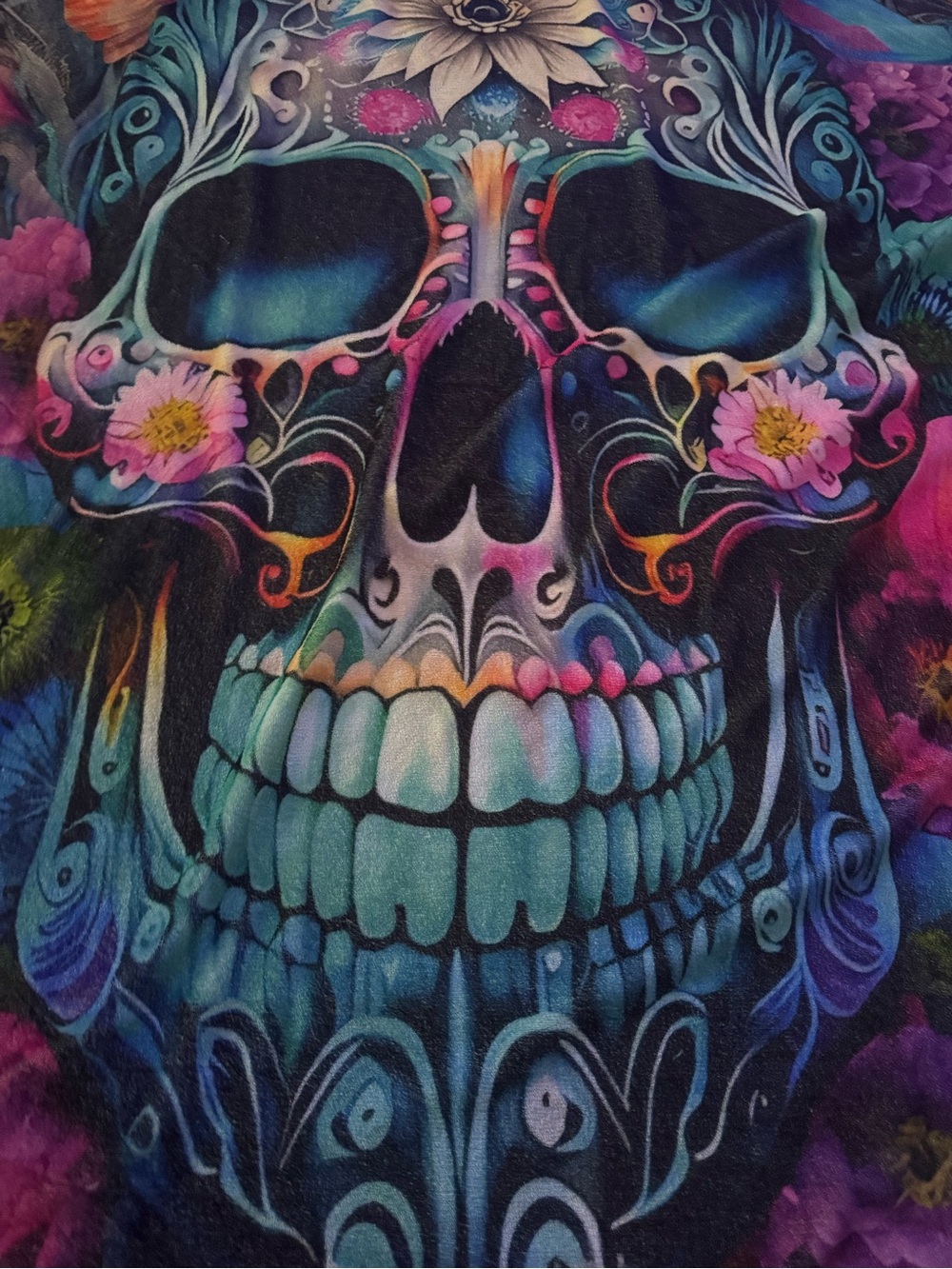 Psychedelic Sugar Skull Floral oversized throw blanket or wall hanging 60x70